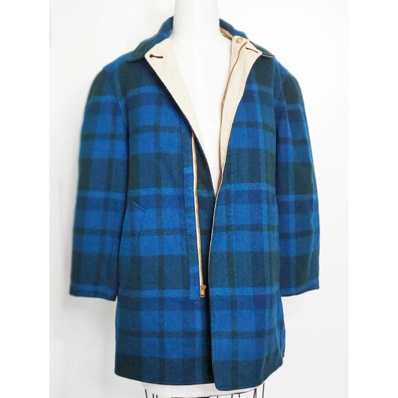 Vintage Pendleton Men's Reversible Wool Plaid Jacket Parka Tan Blue - Picture 9 of 10